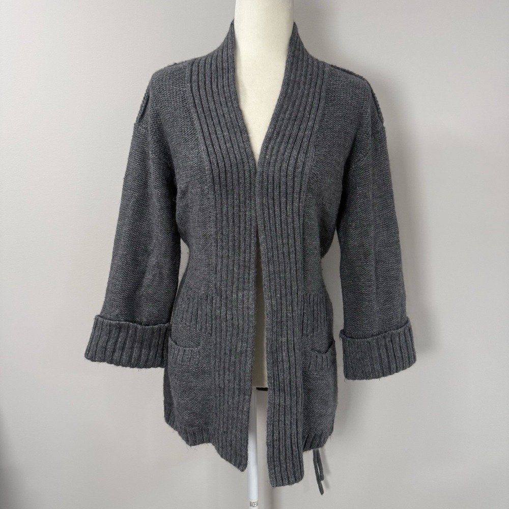 Vince Gray Alpaca Wool Belted Shawl Collar Open Cardigan Sweater Women's M